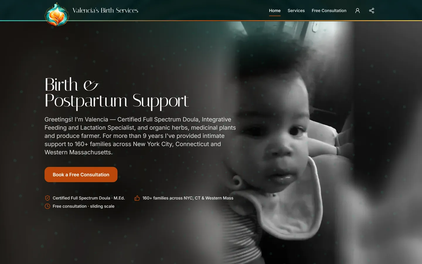 The Valencia’s Birth Services homepage, running on the platform
